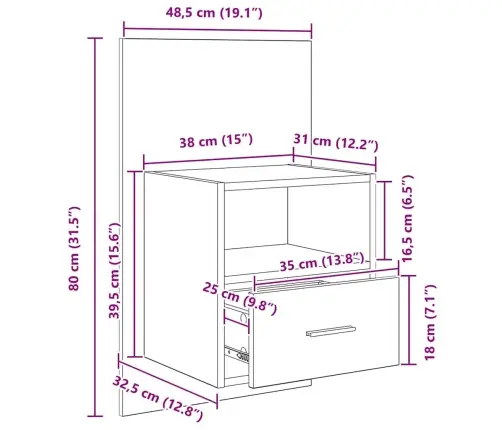Voodikapp 2 Pcs Käsitöötamm 48.5 X 32.5 X 80 Cm Tehispuit