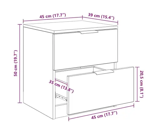 Nakts Skapītis 2 Pcs Amatnieku Ozola 45 X 39 X 50 Cm Vidaxl