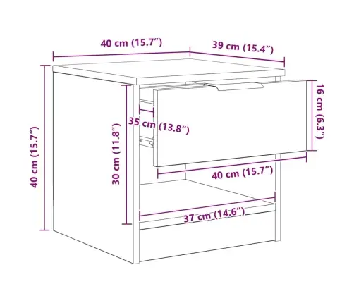 Gultas Skapis Ar Atvilktni 2 Pcs Melns Ozols 40 X 39 X 40 Cm Vidaxl