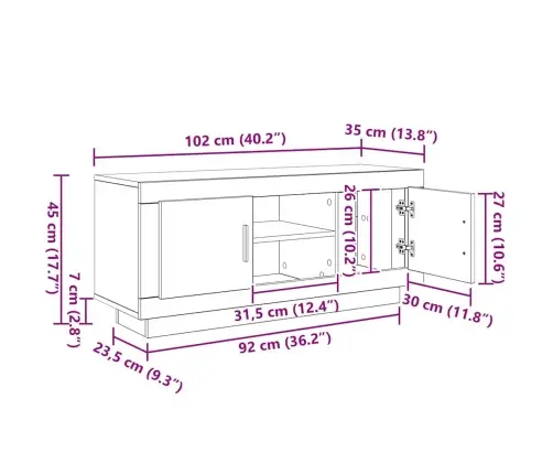 Televizora Skapīša Melns Ozolkoks 102 X 35 X 45 Cm Vidaxl