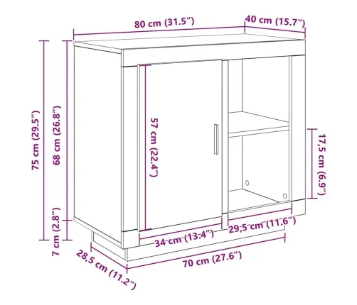 Puse Vecs Koks 40 X 80 X 75 Cm Inženierijas Koks Vidaxl