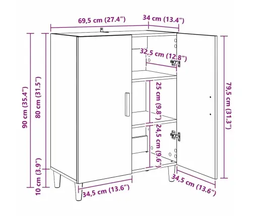Puse Melns Ozolkoks 70 X 34 X 90 Cm Inženierijas Koks Vidaxl