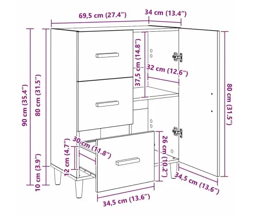 Kõide Sahtliga Vana Puit 34 X 69.5 X 90 Cm Tehispuit