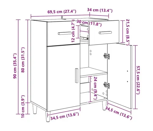 Puse Melns Ozols 34 X 69.5 X 89 Cm Inženierijas Koks Vidaxl