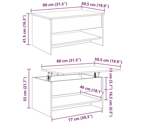 Kafijas Galdiņš Vecs Koks 80 X 50.5 X 41.5 Cm Inženierijas Koks Vidaxl