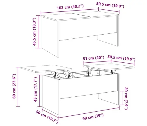 Kavos Staliukas Juoda Ąžuolo 102 X 50,5 X 46,5 Cm Kavos Staliukas Juoda Ąžuolo 102 X 50,5 X 46,5 Cm