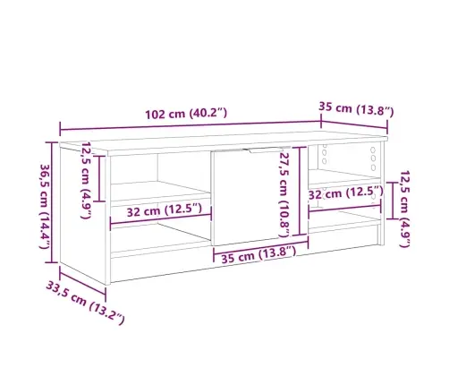 Televizora Skapīša Artisānā Ozols 102 X 35 X 36,5 Cm Vidaxl