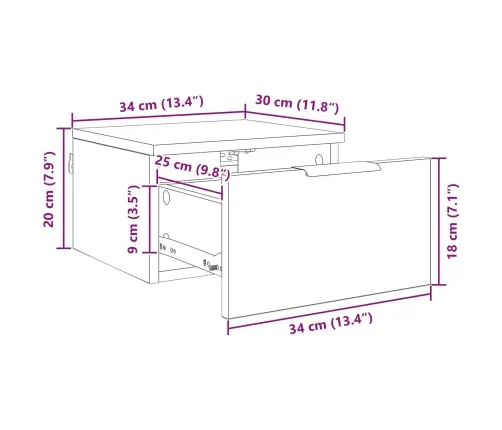 Nakts Skapītis Melns Ozols 34 X 30 X 20 Cm Inženierijas Koks Vidaxl