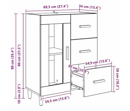 Puse Ar Atvilktni Vecs Koks 69,5 X 34 X 90 Cm Inženierijas Koks Vidaxl