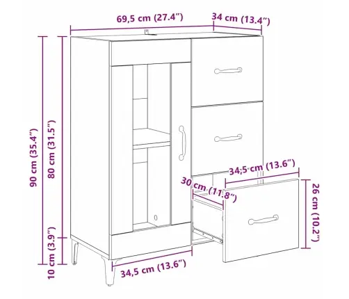 Puse Vecs Koks 69,5 X 34 X 90 Cm Inženierija Koks Un Dzelzs Vidaxl