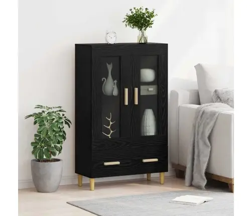 Augstais Skapītis Ar Atvilktni Melns Ozolkoks 70 X 31 X 115 Cm Vidaxl