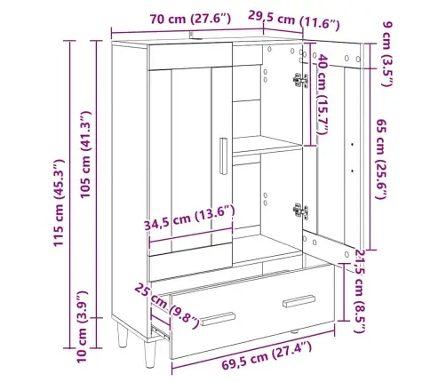 Augstais Skapītis Ar Atvilktni Melns Ozolkoks 70 X 31 X 115 Cm Vidaxl