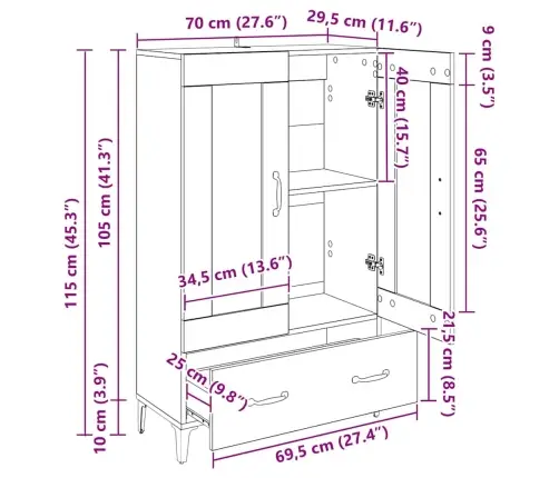 Augstais Skapītis Ar Atvilktni Vecs Koks 70 X 31 X 115 Cm Vidaxl