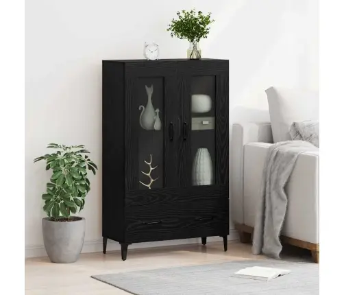 Augstais Skapītis Ar Atvilktni Melns Ozolkoks 70 X 31 X 115 Cm Vidaxl