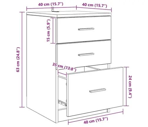 Šalia Lovos Spintelė Su Stalčių Sena Mediena 40 X 40 X 63 Cm