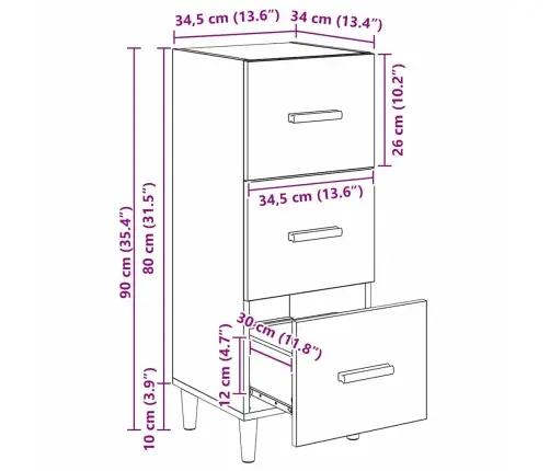 Puse Melns Ozols 34.5 X 34 X 90 Cm Inženierijas Koks Vidaxl