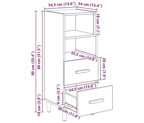 Puse Ar Atvilktni Vecs Koks 34 X 34.5 X 90 Cm Inženierijas Koks Vidaxl