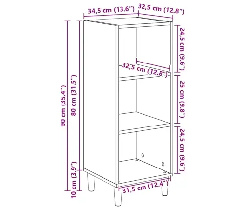 Puse Melns Ozols 32.5 X 34.5 X 90 Cm Inženierijas Koks Vidaxl