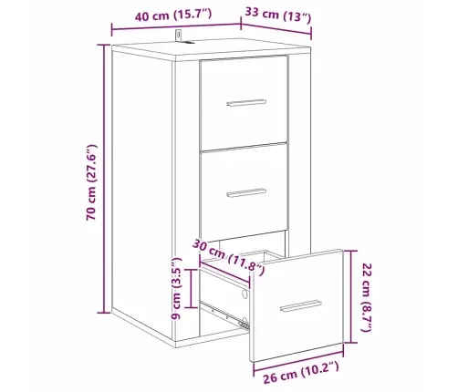 Puse Ar Atvilktni Vecs Koks 40 X 33 X 70 Cm Inženierijas Koks Vidaxl