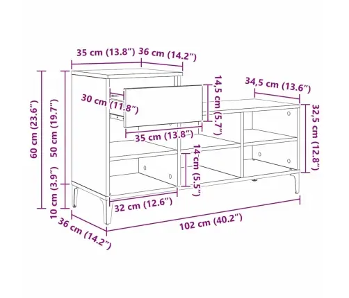 Apavu Skapis Amatnieku Ozola 102 X 36 X 60 Cm Inženierijas Koks Vidaxl