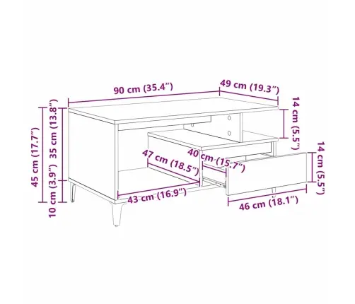Kafijas Galdiņš Vecs Koks 90 X 49 X 45 Cm Inženierijas Koks Vidaxl