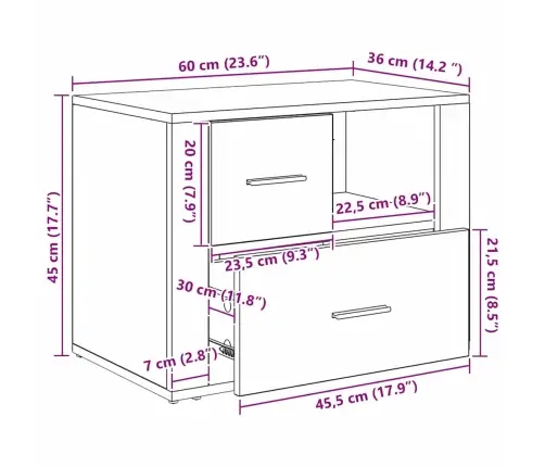 Nakts Skapītis Melns Ozols 60 X 36 X 45 Cm Inženierijas Koks Vidaxl