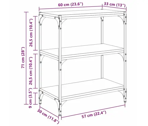 Grāmatplaukts Melns Ozols 60 X 33 X 71 Cm Inženierijas Koks Vidaxl