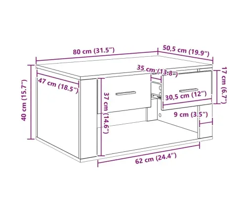Kafijas Galdiņš Vecs Koks 80 X 50 X 40 Cm Inženierijas Koks Vidaxl