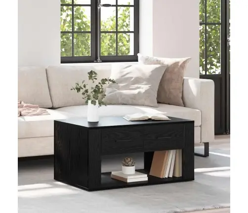 Kafijas Galdiņš Ar Atvilktni Melns Ozolkoks 80 X 50 X 40 Cm Vidaxl