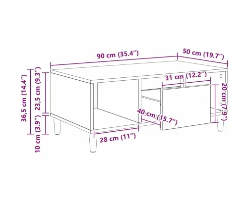 Kafijas Galdiņš Ar Atvilktni Artisānā Ozols 90 X 50 X 26.5 Cm Vidaxl
