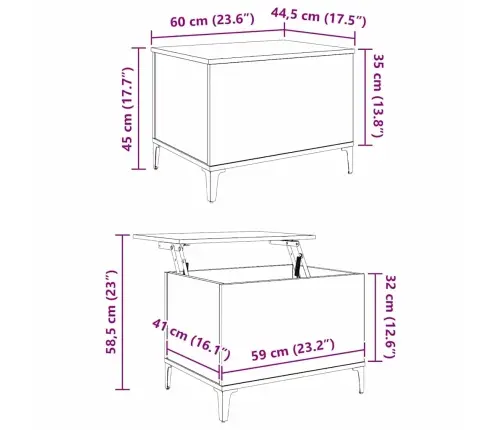 Kafijas Galdiņš Melns Ozols 60 X 44.5 X 45 Cm Inženierijas Koks Vidaxl