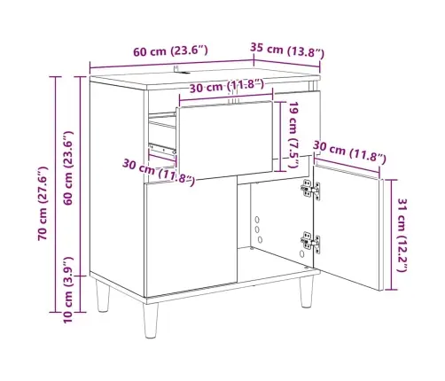 Puse Artisānā Ozols 60 X 35 X 70 Cm Inženierijas Koks Vidaxl