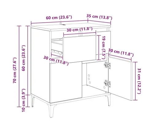 Puse Artisānā Ozols 60 X 35 X 70 Cm Inženierija Koks Un Dzelzs Vidaxl