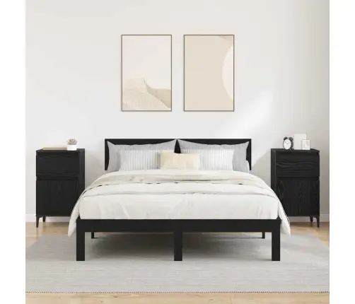 Šalia Lovos Spintelė 2 Pcs Juoda Ąžuolo 40 X 35 X 70 Cm