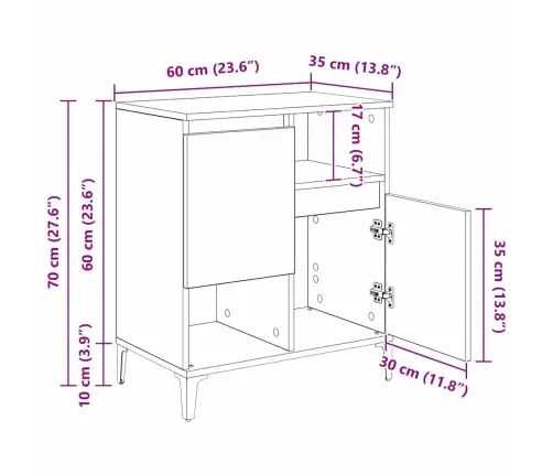 Puse Melns Ozols 60 X 35 X 70 Cm Inženierijas Koks Vidaxl