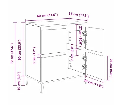 Puse Melns Ozolkoks 60 X 35 X 70 Cm Inženierija Koks Un Dzelzs Vidaxl