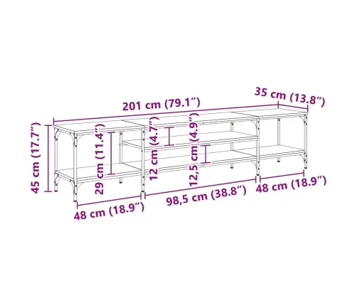 Televizora Skapīša Vecs Koks 201 X 35 X 45 Cm Vidaxl