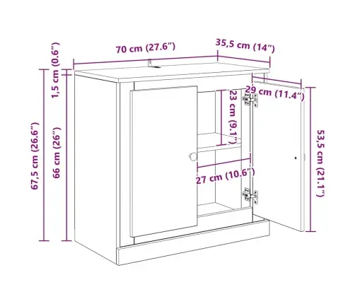 Puse Artisānā Ozols 70 X 35,5 X 67,5 Cm Inženierijas Koks Vidaxl