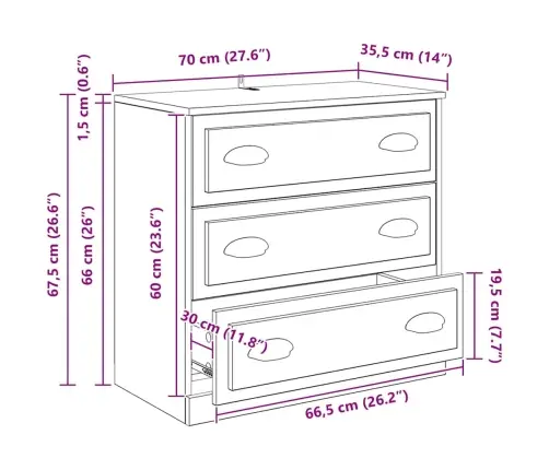 Puse Artisānā Ozols 70 X 35,5 X 67,5 Cm Inženierijas Koks Vidaxl