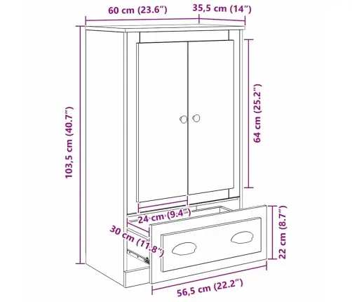 Augstais Skapītis Ar Atvilktni Vecs Koks 60 X 35,5 X 103,5 Cm Vidaxl