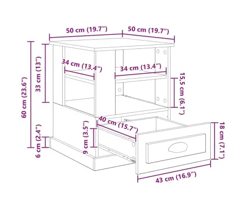 Nakts Skapītis Melns Ozols 50 X 50 X 60 Cm Inženierijas Koks Vidaxl