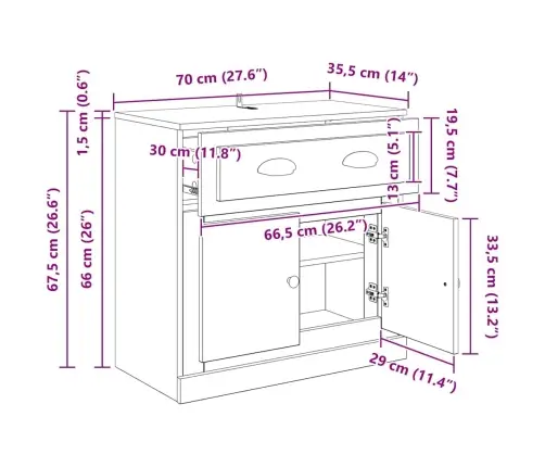 Augstais Skapītis Ar Atvilktni Vecs Koks 70 X 35,5 X 67,5 Cm Vidaxl