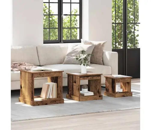 Kafijas Galdiņš 3 Pcs Vecs Koks Inženierijas Koks Vidaxl