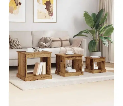 Kafijas Galdiņš 3 Pcs Vecs Koks Inženierijas Koks Vidaxl