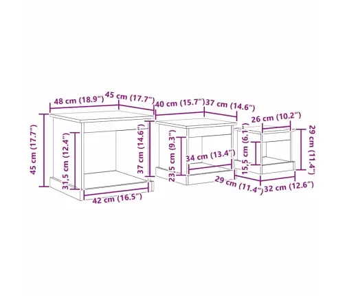 Kafijas Galdiņš 3 Pcs Vecs Koks Inženierijas Koks Vidaxl