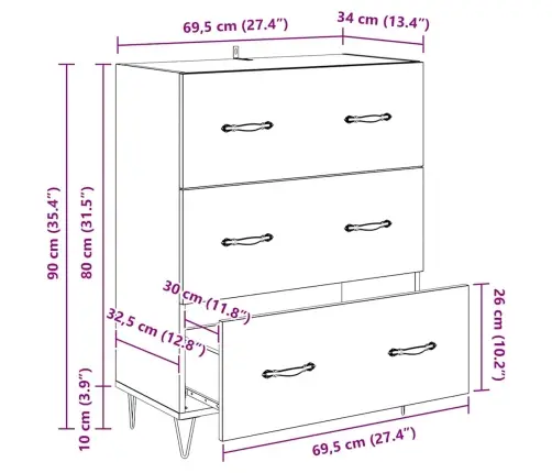 Kõide Sahtliga Vana Puit 69,5 X 34 X 90 Cm