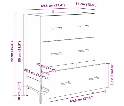 Kõide Sahtliga Vana Puit 69,5 X 34 X 90 Cm