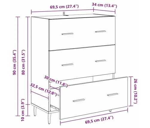Kabalas Su Stalčių Amatininkų Ąžuolas 69,5 X 34 X 90 Cm