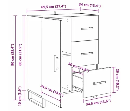 Kõide Sahtliga Vana Puit 69,5 X 34 X 90 Cm