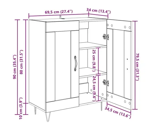 Puse Vecs Koks 69,5 X 34 X 90 Cm Inženierija Koks Un Dzelzs Vidaxl